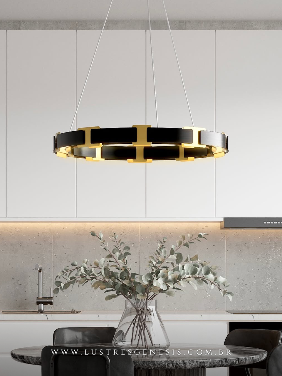 Detalhes do Lustre Moderno de LED Quadrados Sogno Preto